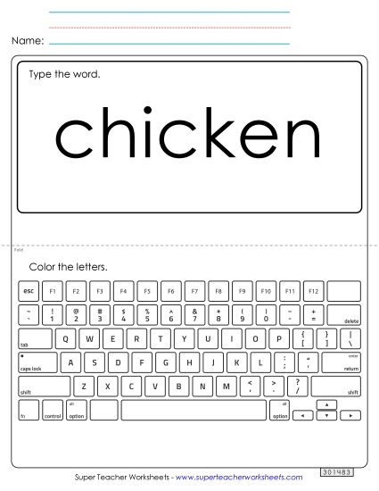 Type the Word: Chicken (Printable PDF Worksheet)