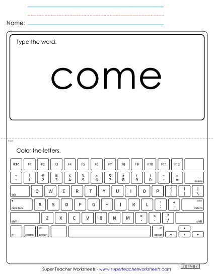 Type the Word: Come (Printable PDF Worksheet)