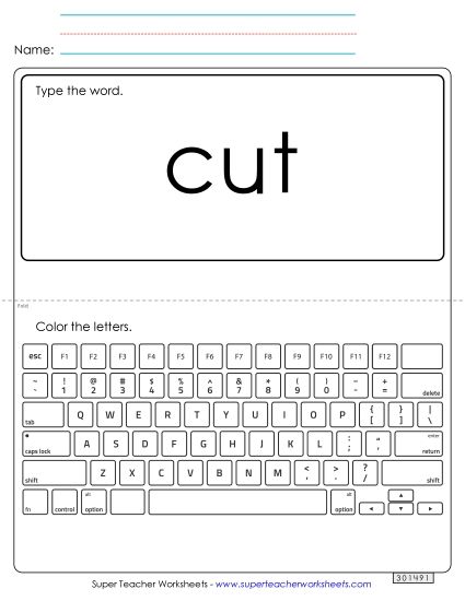 Type the Word: Cut (Printable PDF Worksheet)
