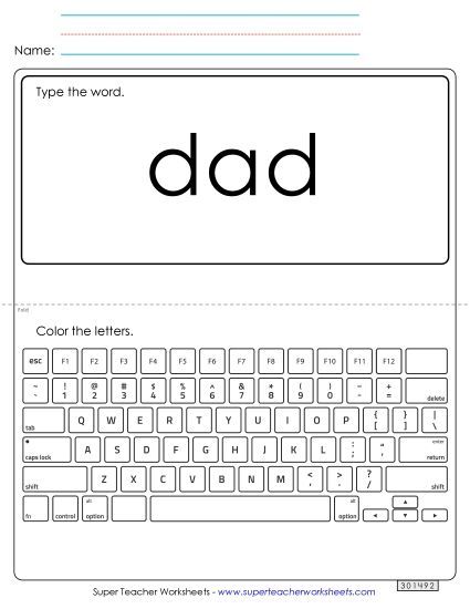 Type the Word: Dad (Printable PDF Worksheet)