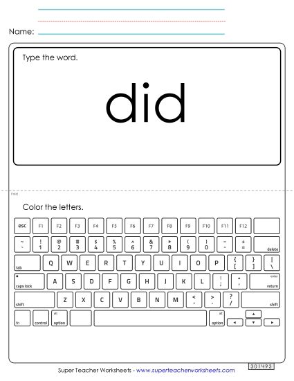 Type the Word: Did (Printable PDF Worksheet)