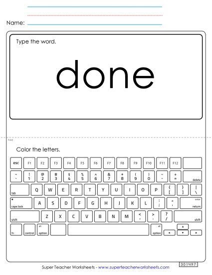 Type the Word: Done (Printable PDF Worksheet)