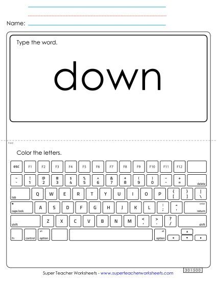 Type the Word: Down (Printable PDF Worksheet)