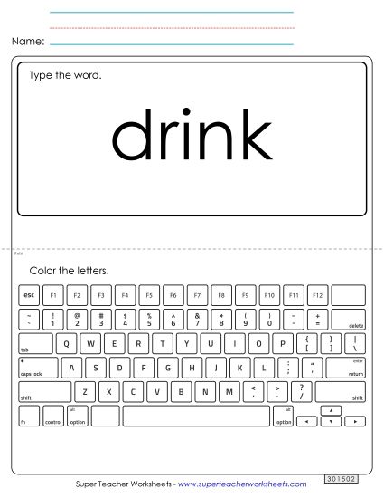 Type the Word: Drink (Printable PDF Worksheet)