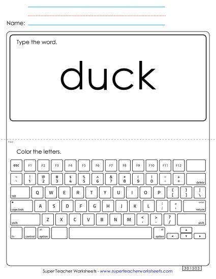 Type the Word: Duck (Printable PDF Worksheet)
