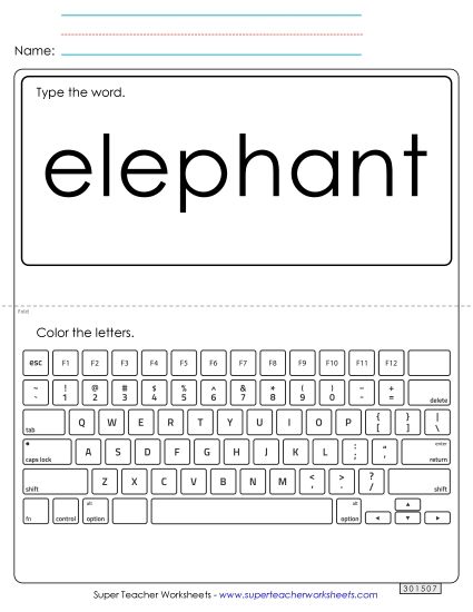 Type the Word: Elephant (Printable PDF Worksheet)
