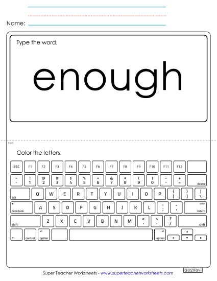 Type the Word: Enough (Printable PDF Worksheet)