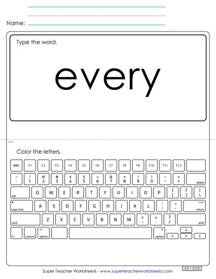 Type the Word: Every (Printable PDF Worksheet)