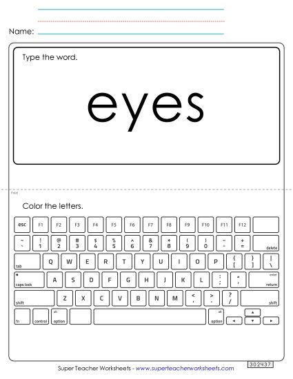 Type the Word: Eyes (Printable PDF Worksheet)