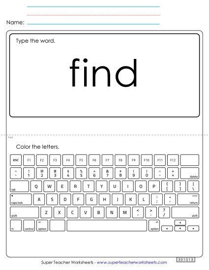 Type the Word: Find (Printable PDF Worksheet)