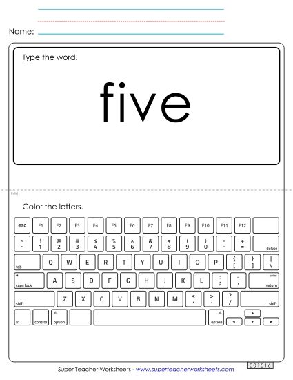 Type the Word: Five (Printable PDF Worksheet)