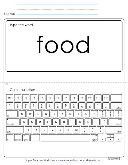 Type the Word: Food (Printable PDF Worksheet)