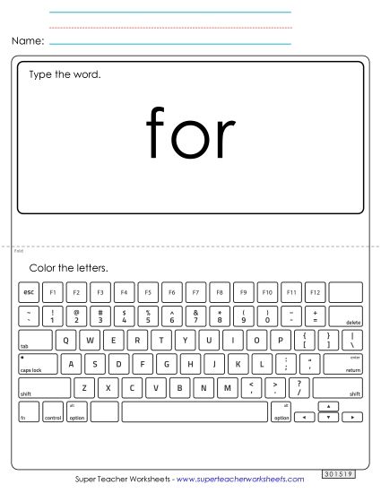 Type the Word: For (Printable PDF Worksheet)
