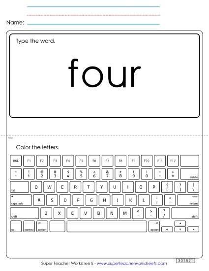 Type the Word: Four (Printable PDF Worksheet)