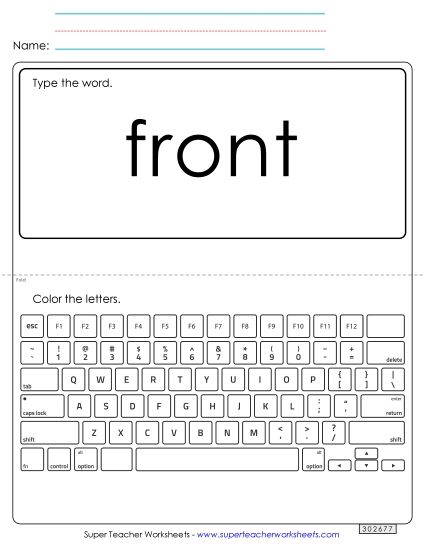 Type the Word: Front (Printable PDF Worksheet)