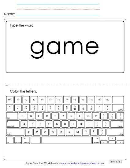 Type the Word: Game (Printable PDF Worksheet)