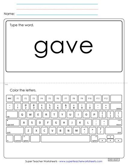 Type the Word: Gave (Printable PDF Worksheet)