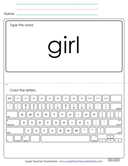 Type the Word: Girl (Printable PDF Worksheet)