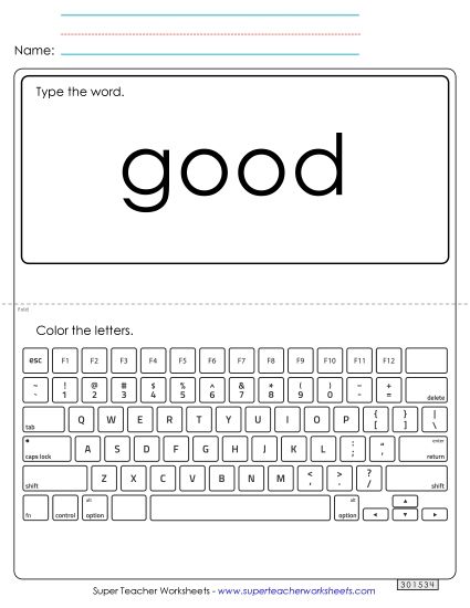 Type the Word: Good (Printable PDF Worksheet)