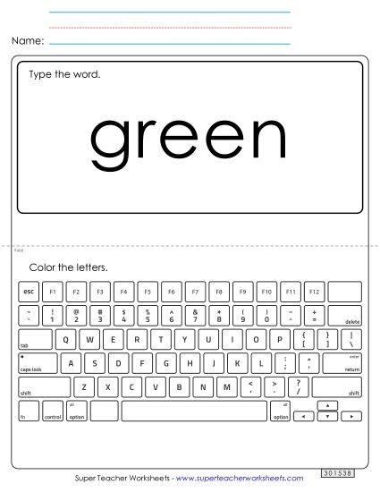 Type the Word: Green (Printable PDF Worksheet)