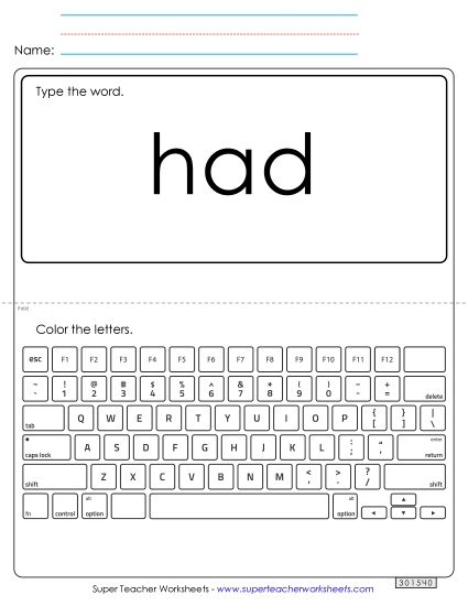 Type the Word: Had (Printable PDF Worksheet)