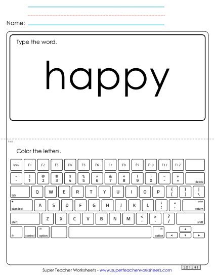 Type the Word: Happy (Printable PDF Worksheet)