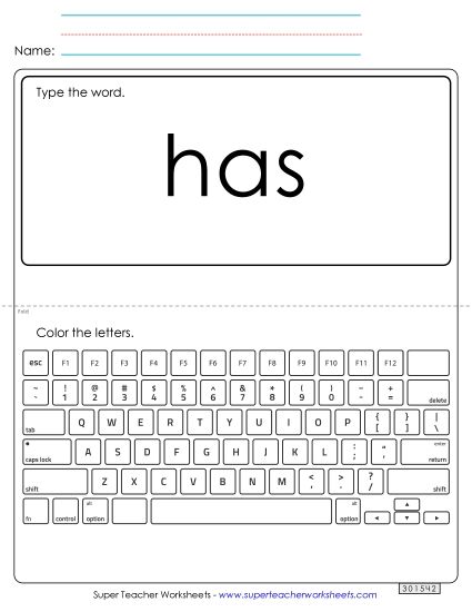 Type the Word: Has (Printable PDF Worksheet)