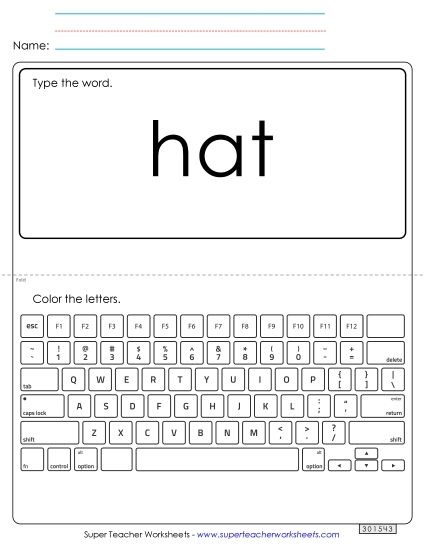 Type the Word: Hat (Printable PDF Worksheet)