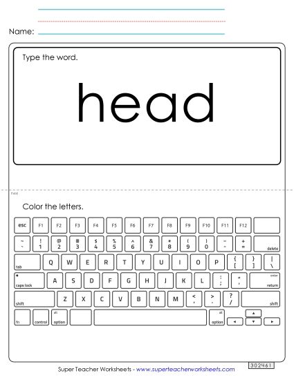 Type the Word: Head (Printable PDF Worksheet)
