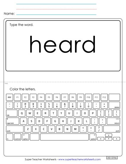 Type the Word: Heard (Printable PDF Worksheet)