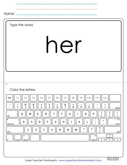 Type the Word: Her (Printable PDF Worksheet)