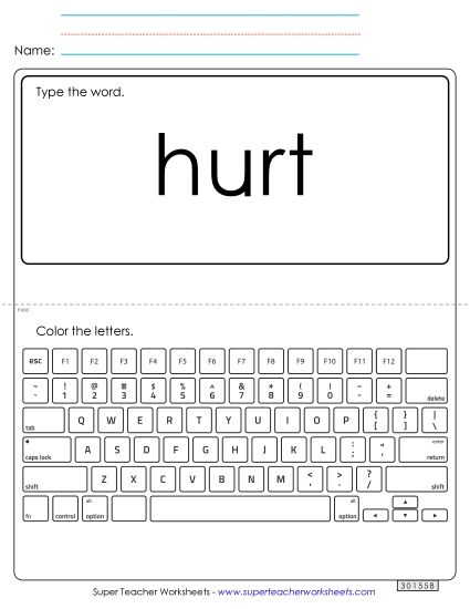 Type the Word: Hurt (Printable PDF Worksheet)