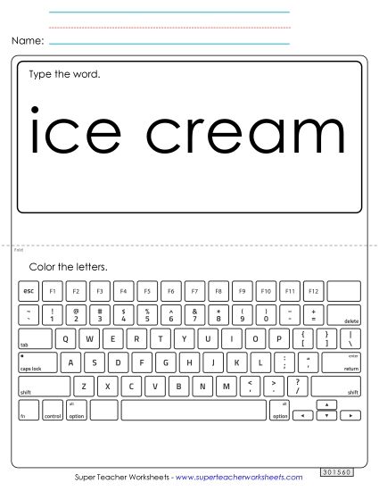 Type the Word: Ice Cream (Printable PDF Worksheet)