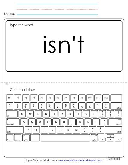 Type the Word: Isn't (Printable PDF Worksheet)