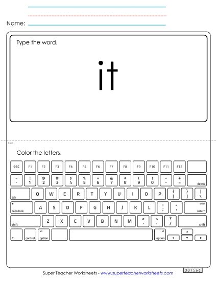 Type the Word: It (Printable PDF Worksheet)