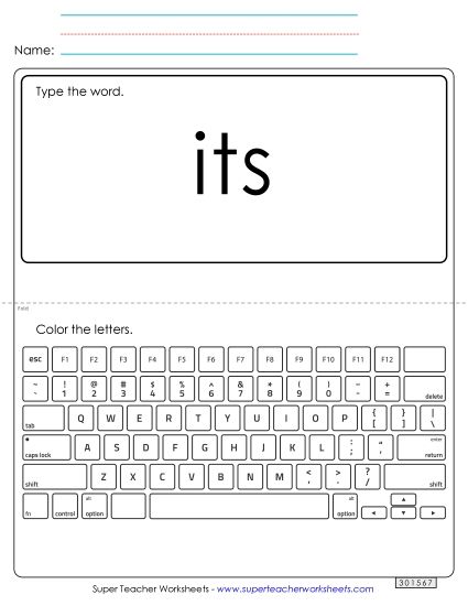 Type the Word: Its (Printable PDF Worksheet)