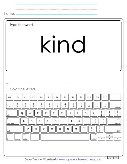 Type the Word: Kind (Printable PDF Worksheet)