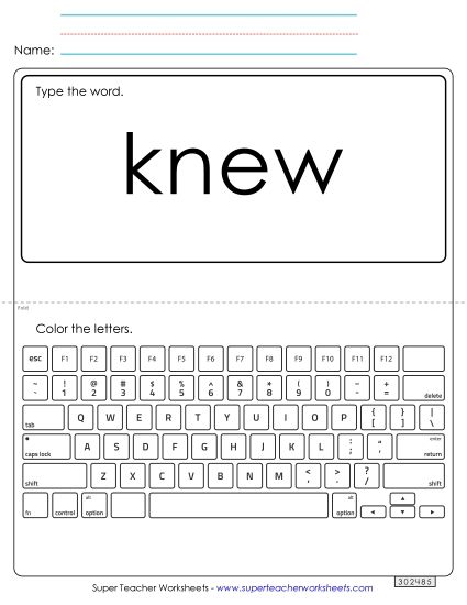 Type the Word: Knew (Printable PDF Worksheet)