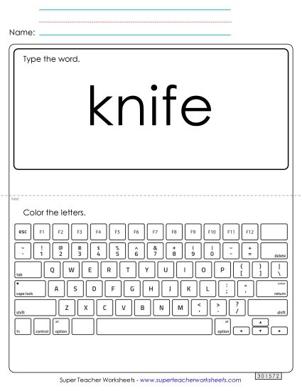 Type the Word: Knife (Printable PDF Worksheet)