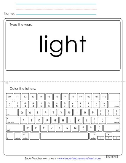 Type the Word: Light (Printable PDF Worksheet)