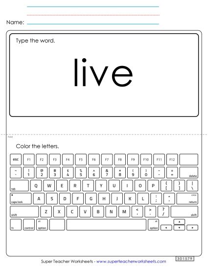 Type the Word: Live (Printable PDF Worksheet)