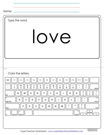 Type the Word: Love (Printable PDF Worksheet)