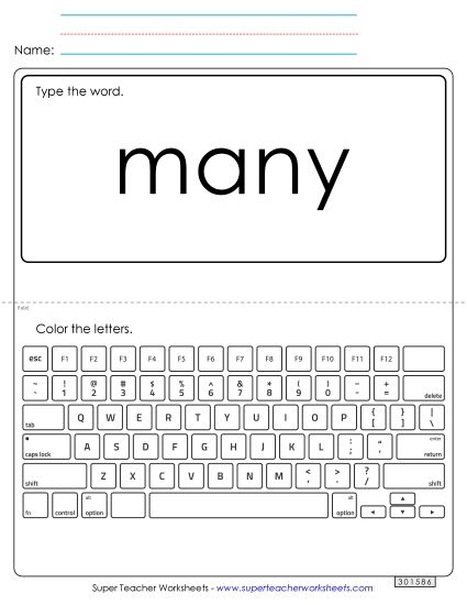 Type the Word: Many (Printable PDF Worksheet)