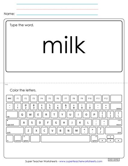 Type the Word: Milk (Printable PDF Worksheet)