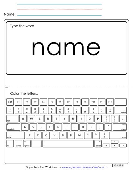 Type the Word: Name (Printable PDF Worksheet)