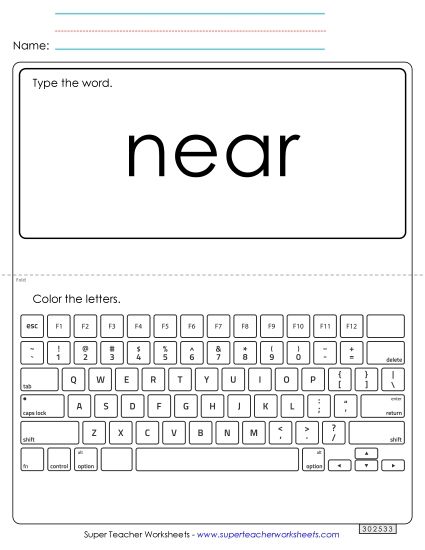 Type the Word: Near (Printable PDF Worksheet)