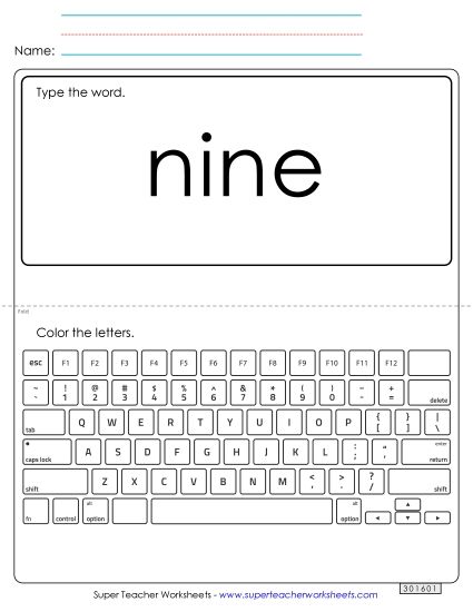 Type the Word: Nine (Printable PDF Worksheet)