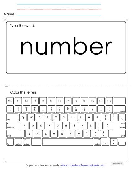 Type the Word: Number (Printable PDF Worksheet)