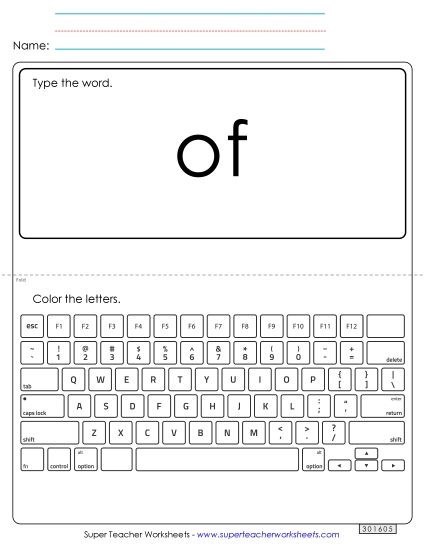 Type the Word: Of (Printable PDF Worksheet)