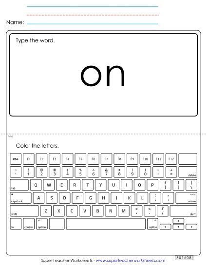 Type the Word: On (Printable PDF Worksheet)